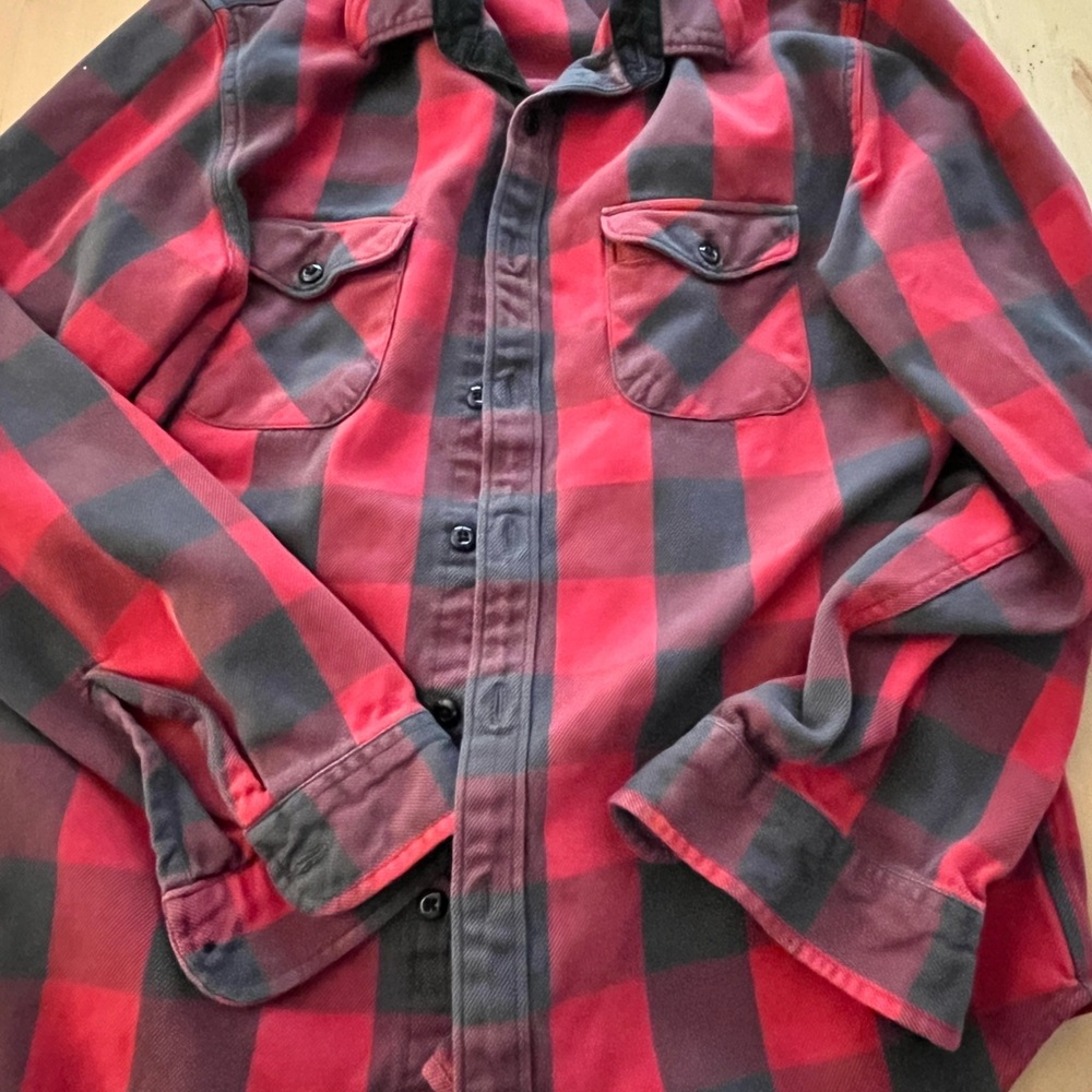 Men's Red and Black Plaid Shirt Jacket